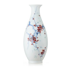 Hand-Painted Underglaze Polychrome Mountain Garden Small Plum Vase
