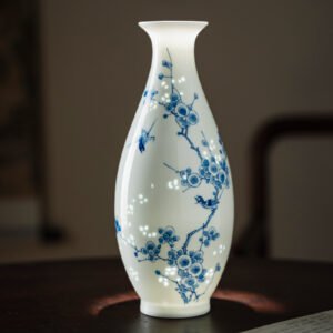 Hand-Painted Magpie on Plum Branch Vase